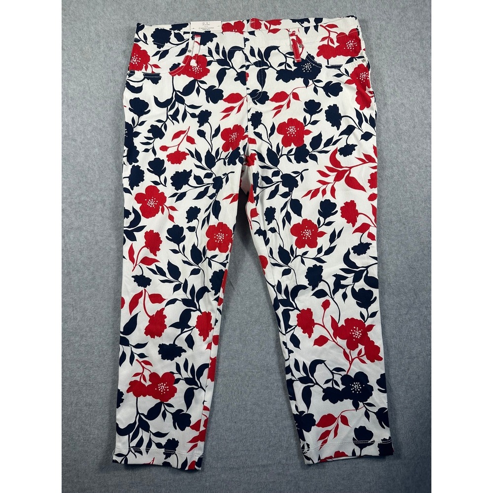 Time and Tru Womens XXL 20 Floral Capri Jeggings Red Navy Blue Stretch Pull On